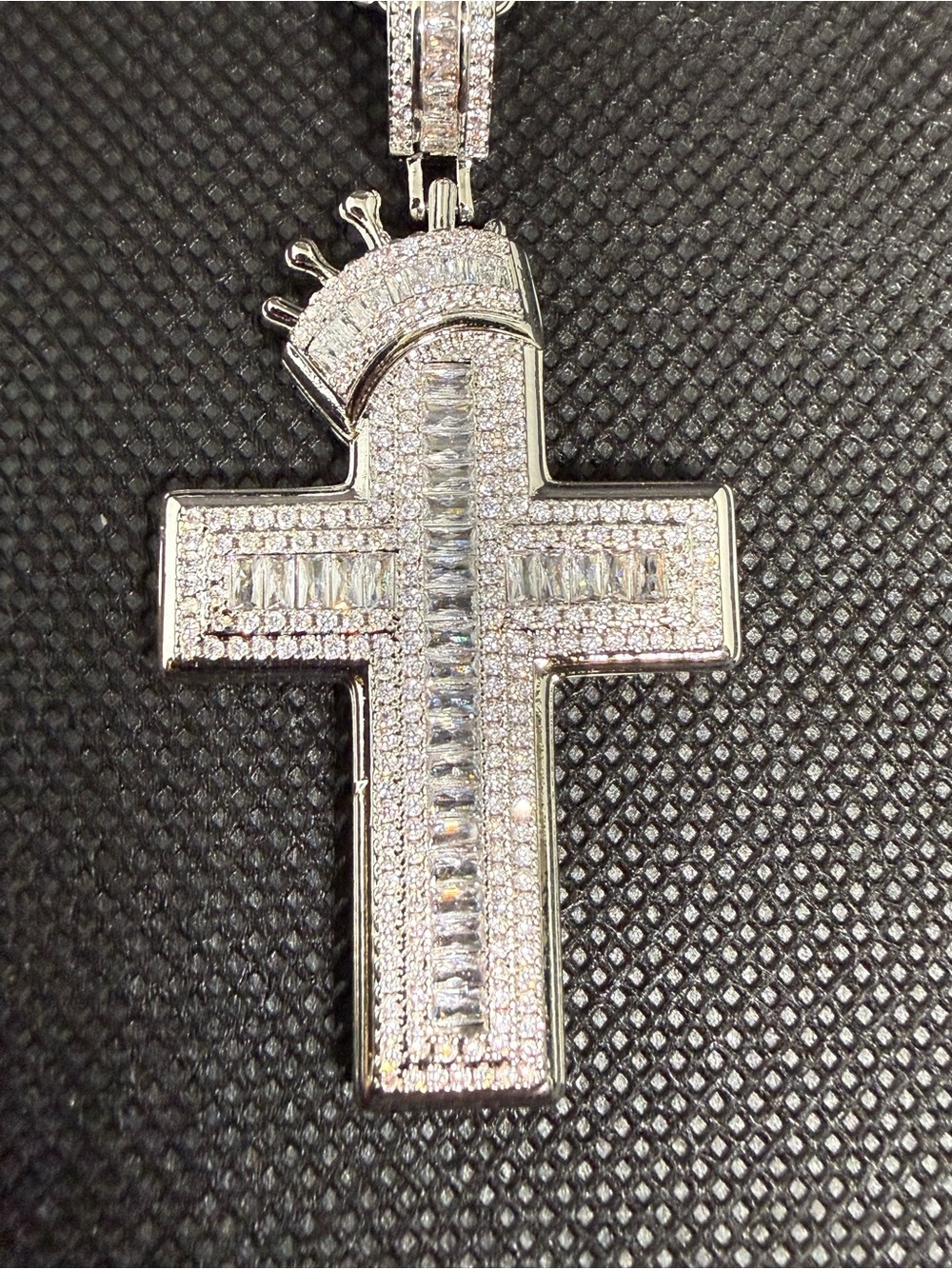 Moissanite Cross Pendant Necklace - Silver Tone Passes Diamond Tester